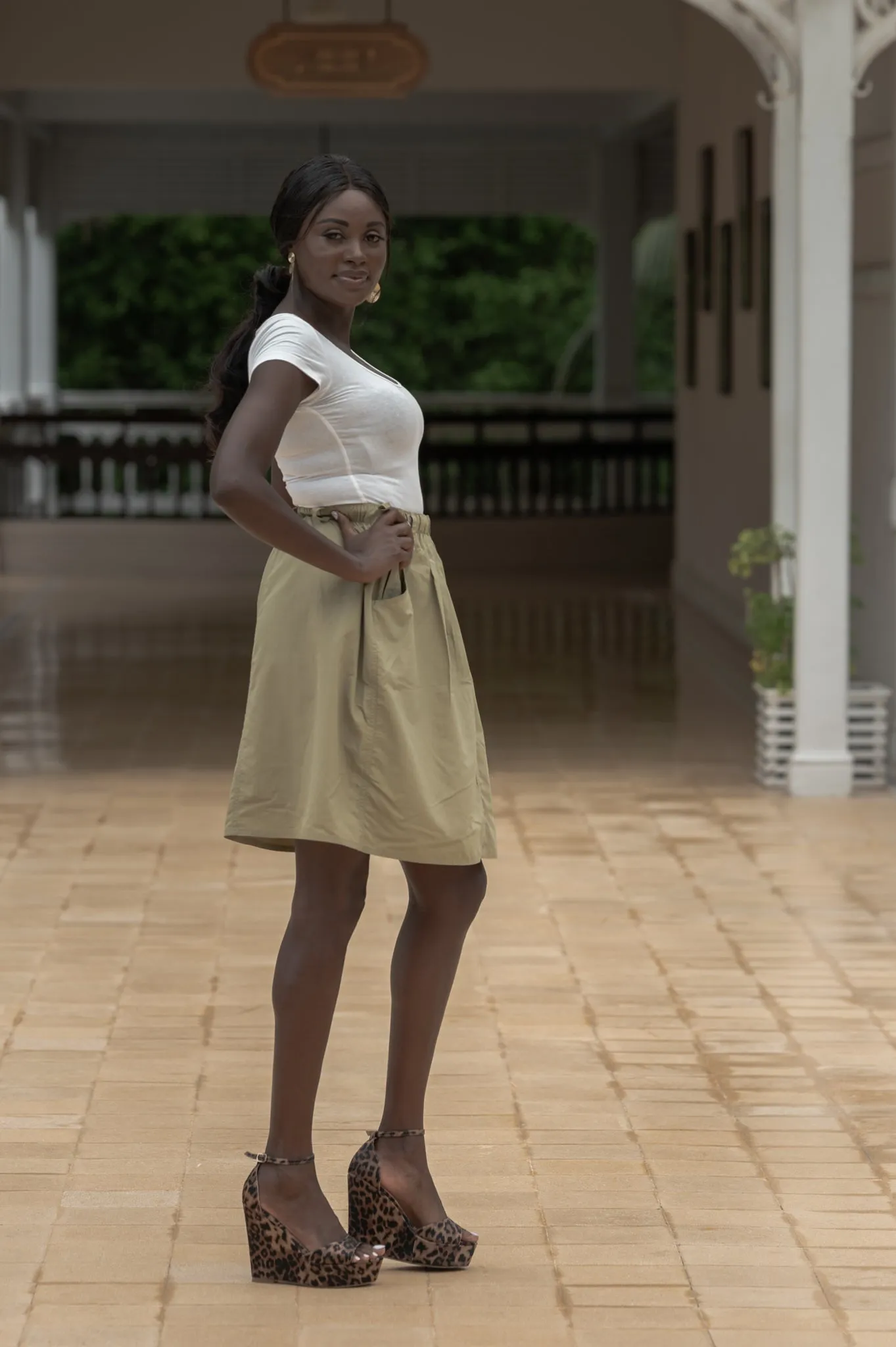 Macabi Knee Length Skirt - Stone