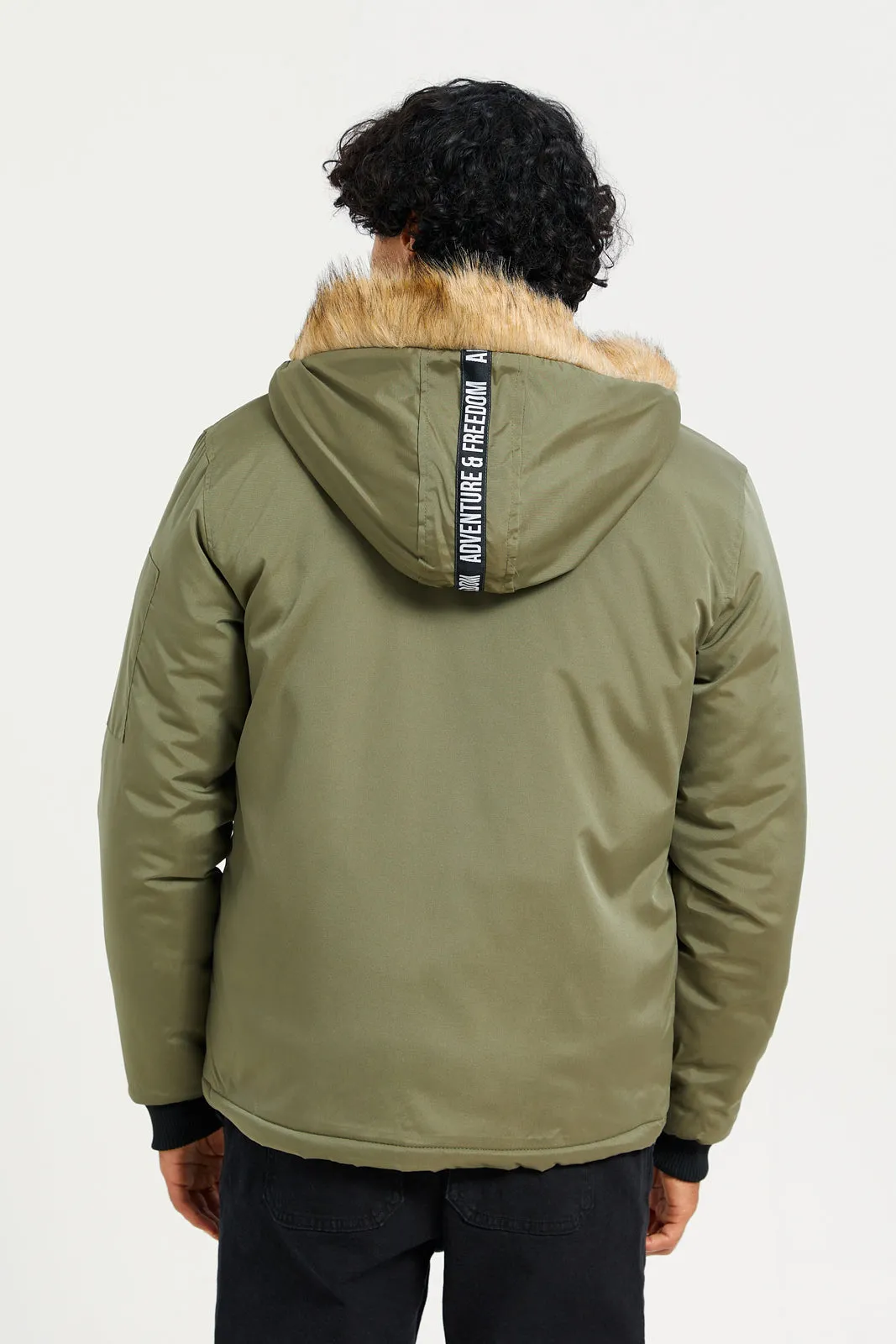 Men Green Hooded Jacket