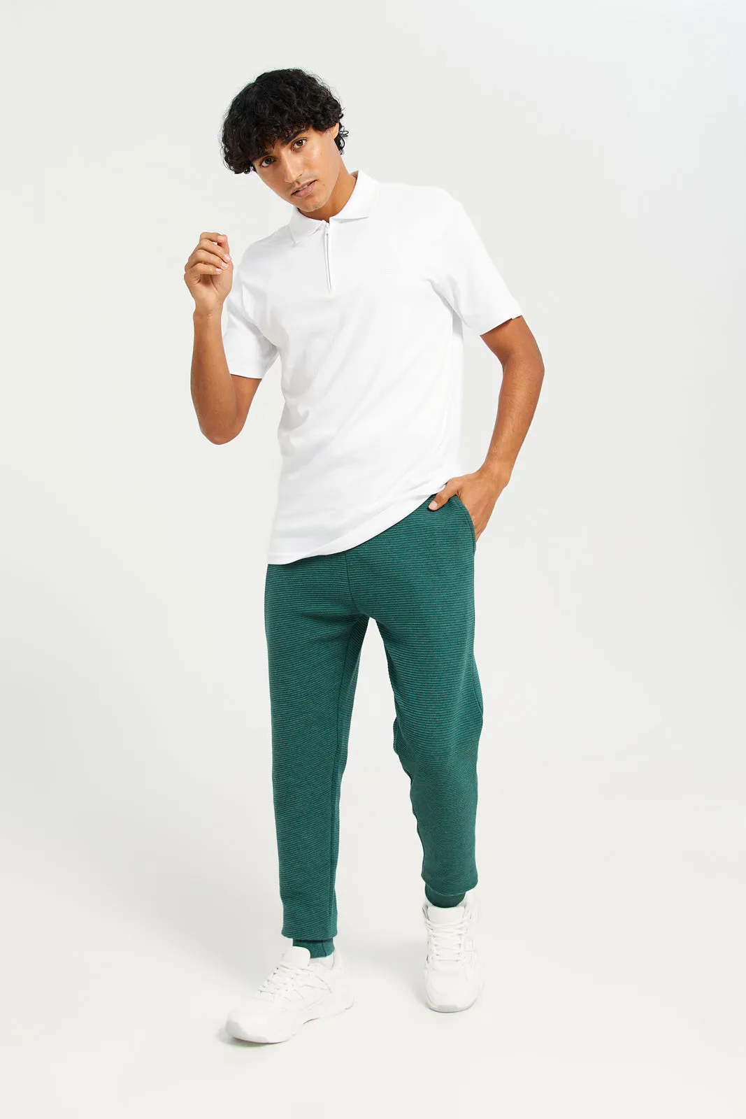 Men Green Ribbed Jogger Pants