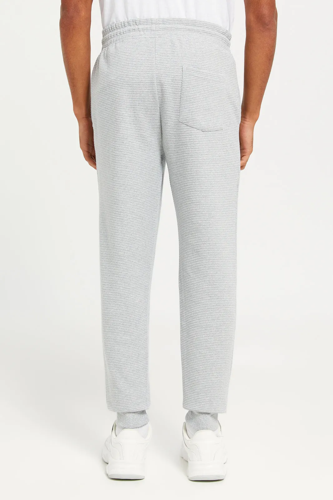 Men Grey Ribbed Jogger Pants