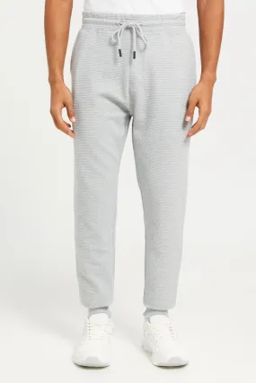 Men Grey Ribbed Jogger Pants