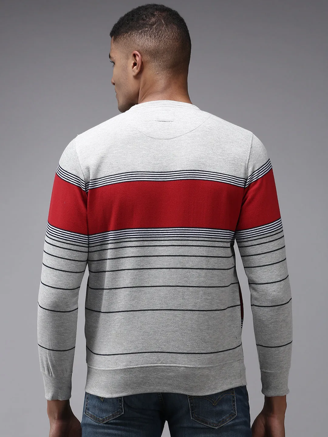 Men Grey Striped Sweatshirt