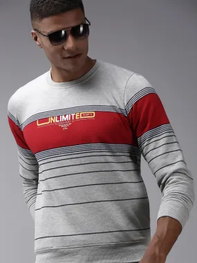 Men Grey Striped Sweatshirt