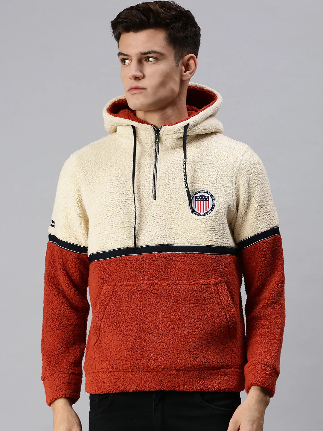 Men Hooded Colourblocked Multi Pullover