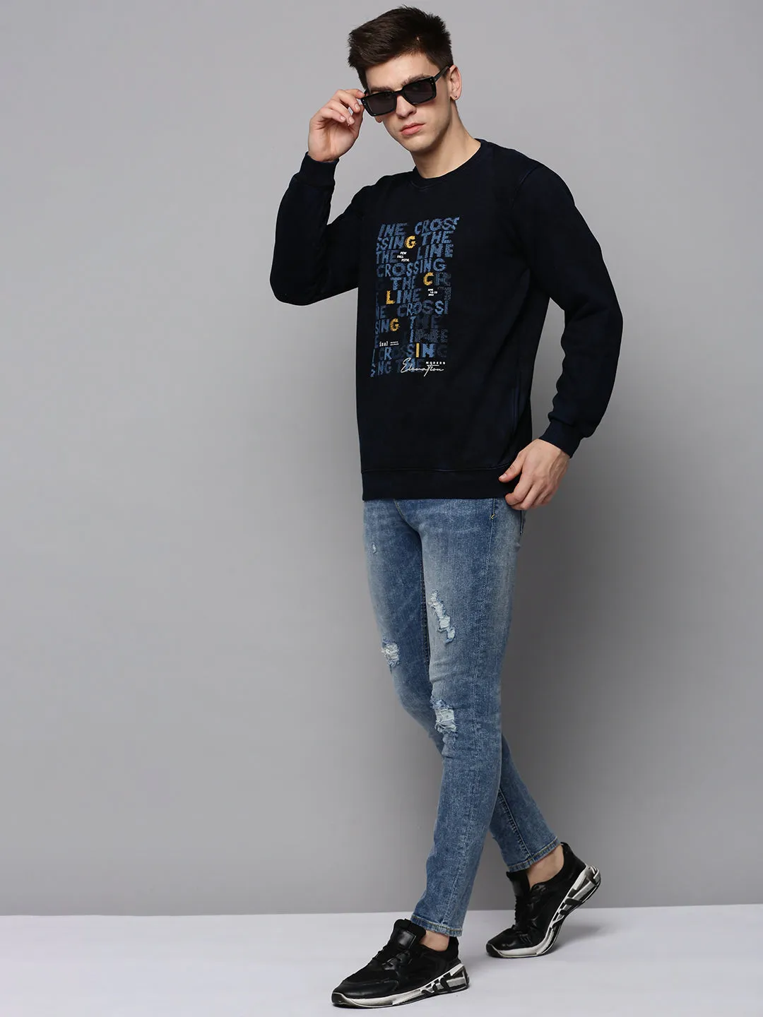 Men Navy Printed Sweatshirt