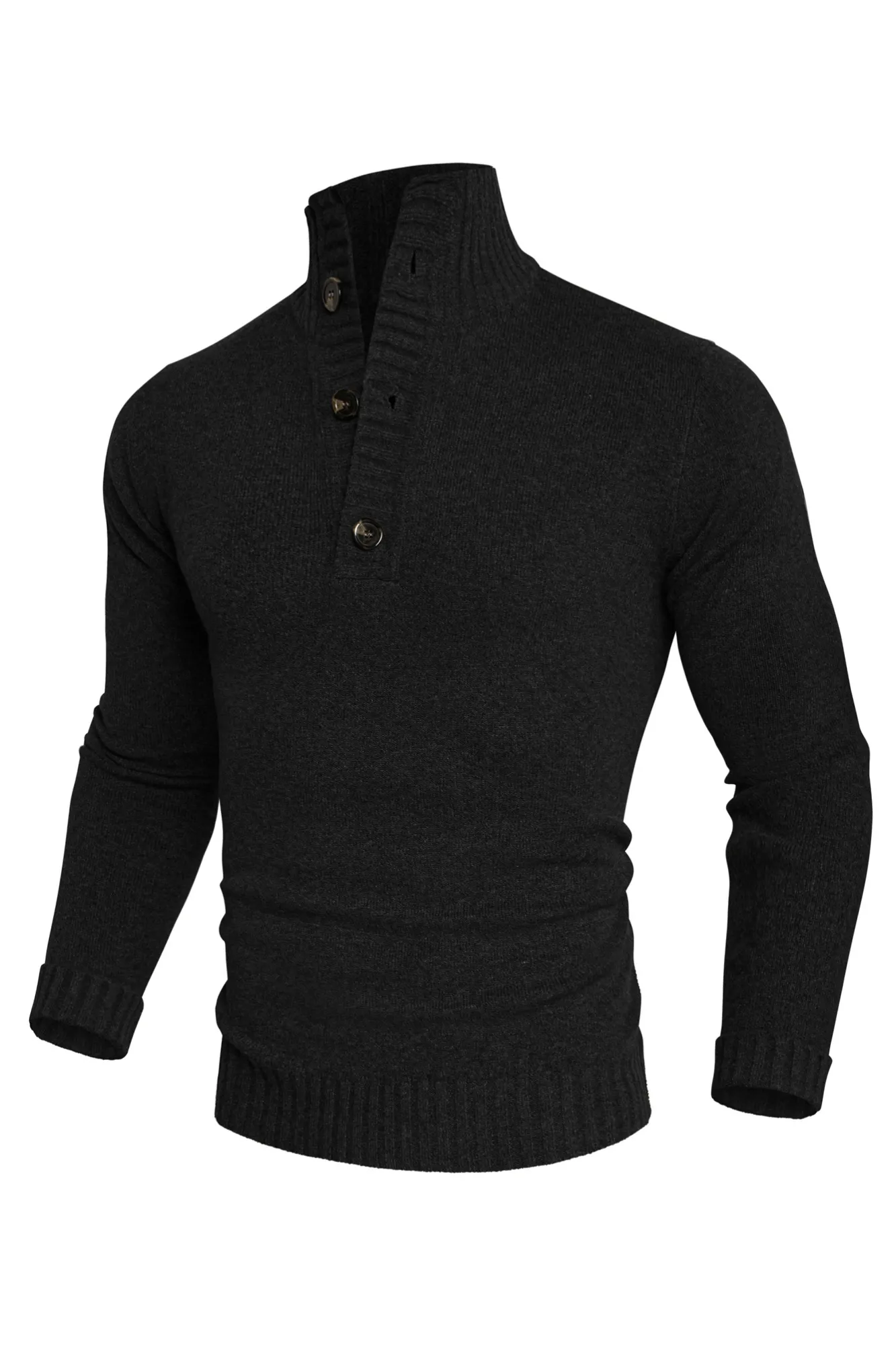 Men Stand Collar Sweater Long Sleeve Ribbed Cuff Pullover Jumper