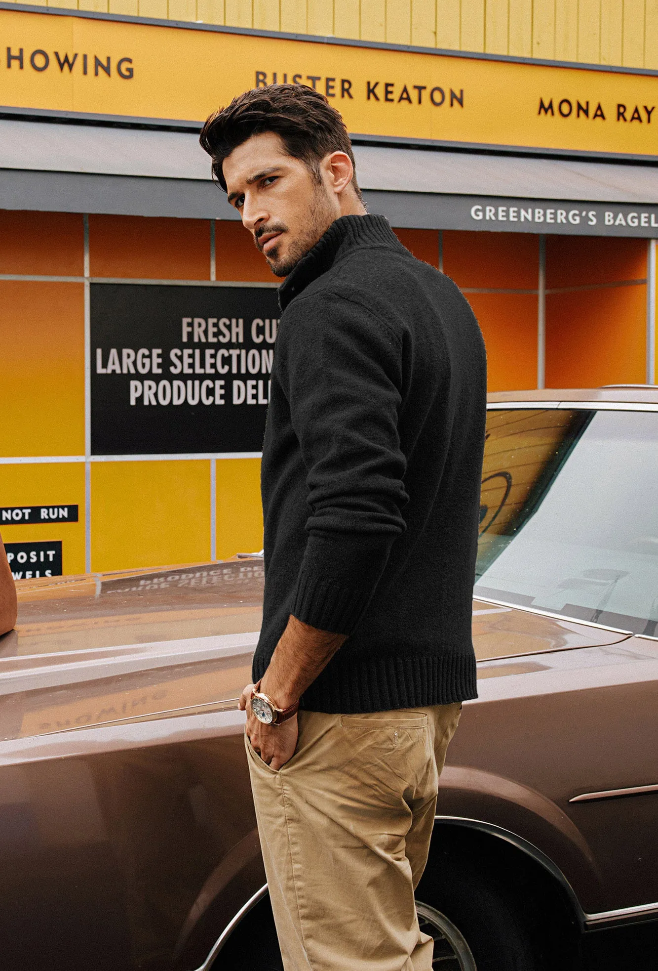 Men Stand Collar Sweater Long Sleeve Ribbed Cuff Pullover Jumper