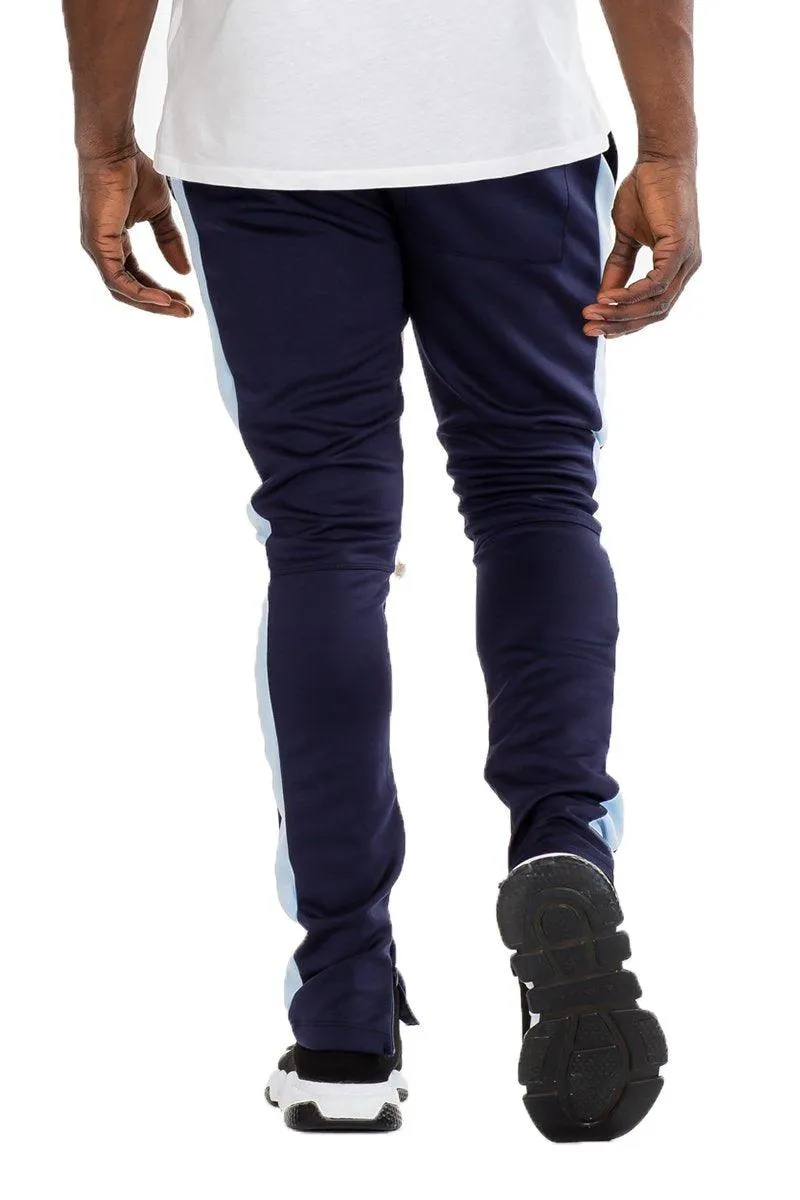 Mens Blue Two-Tone Slim Fit Track Pants