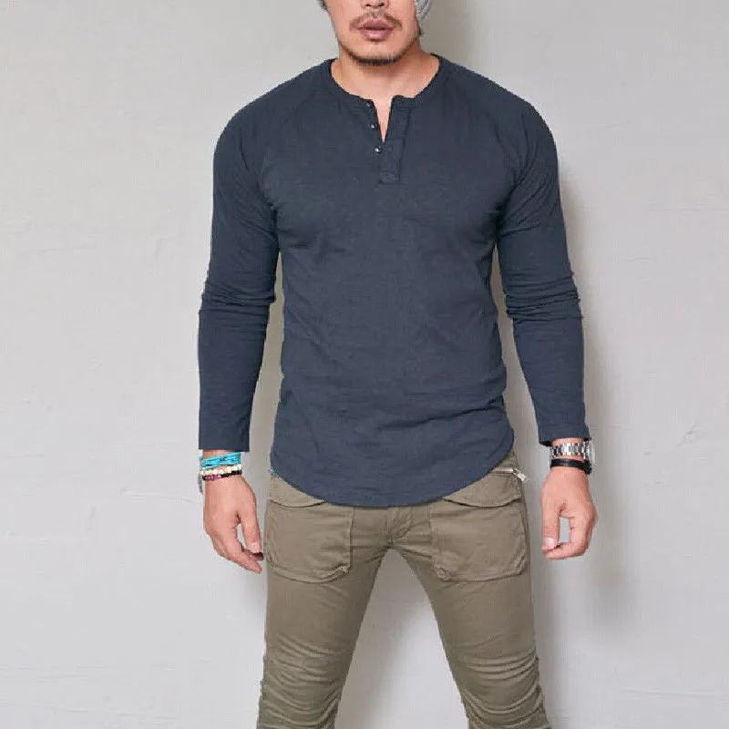 Men's Long Sleeve Henley Sweater [S-4XL]