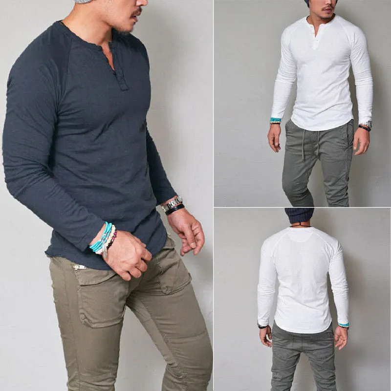 Men's Long Sleeve Henley Sweater [S-4XL]