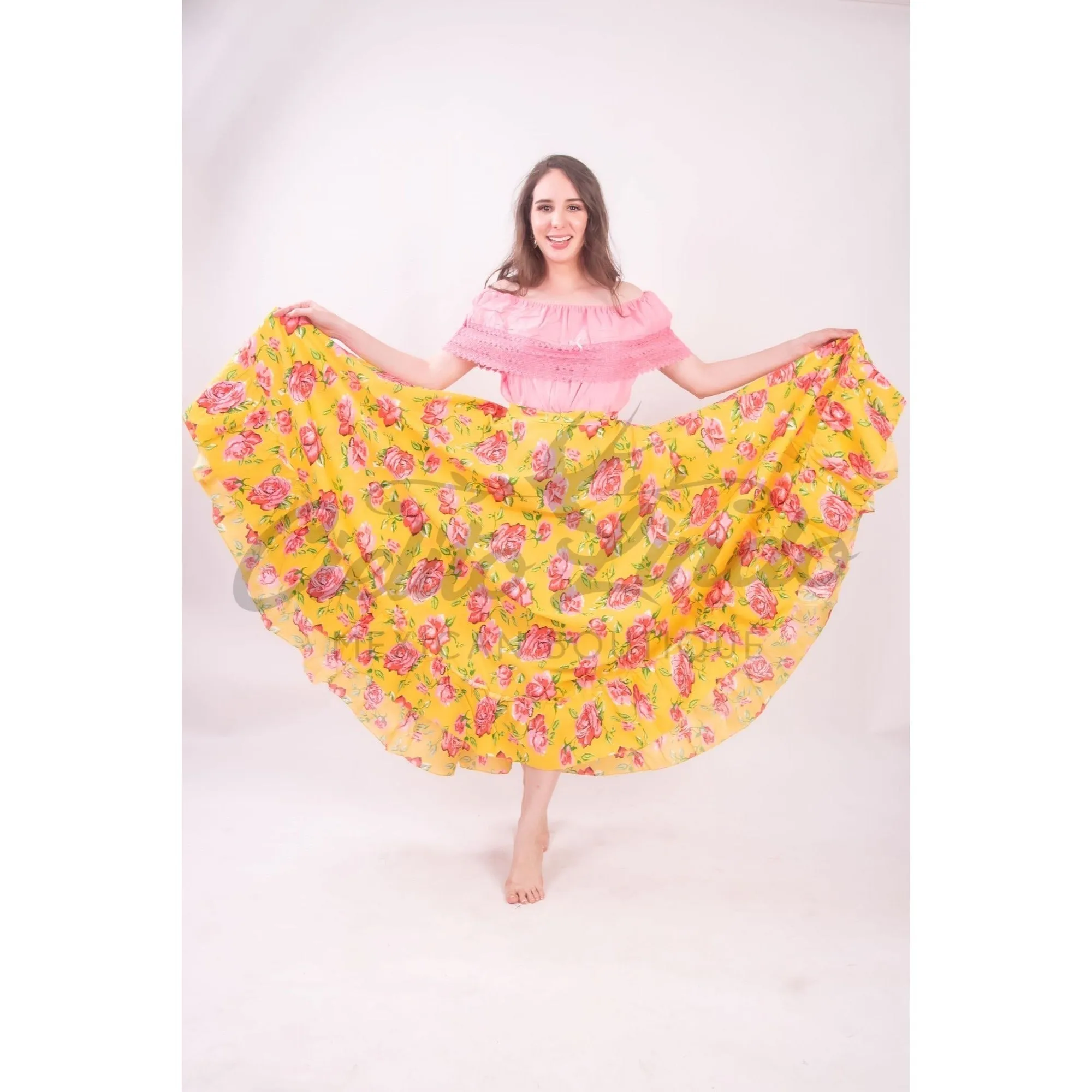 Mexican Folklorico Orange Floral Skirt