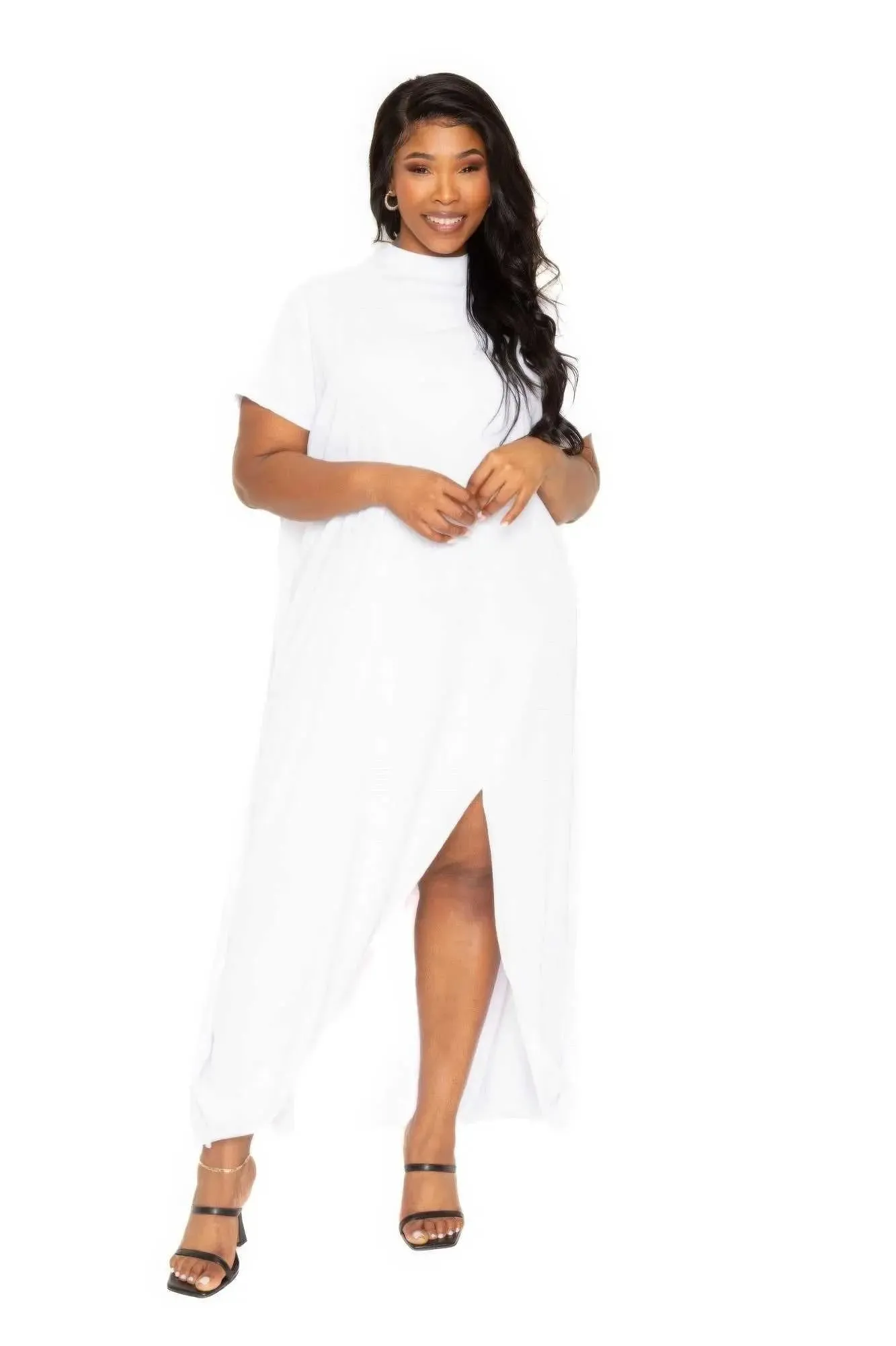 Mock neck back cape dress | Plus