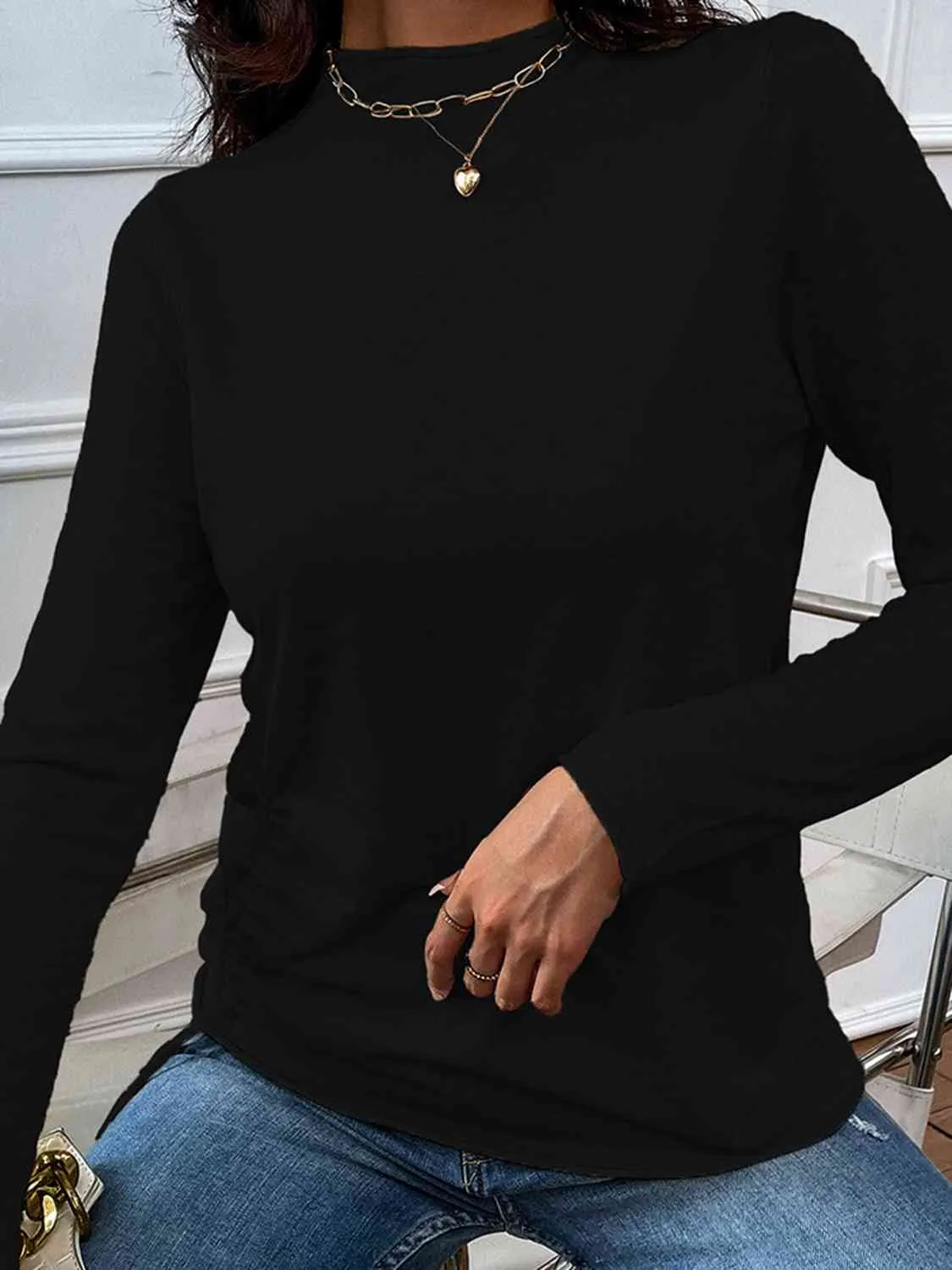 Mock Neck Long Sleeve Knit Top