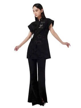 MUKZIN Chinese Embroidery Print Sequin Slim Fit T-shirt