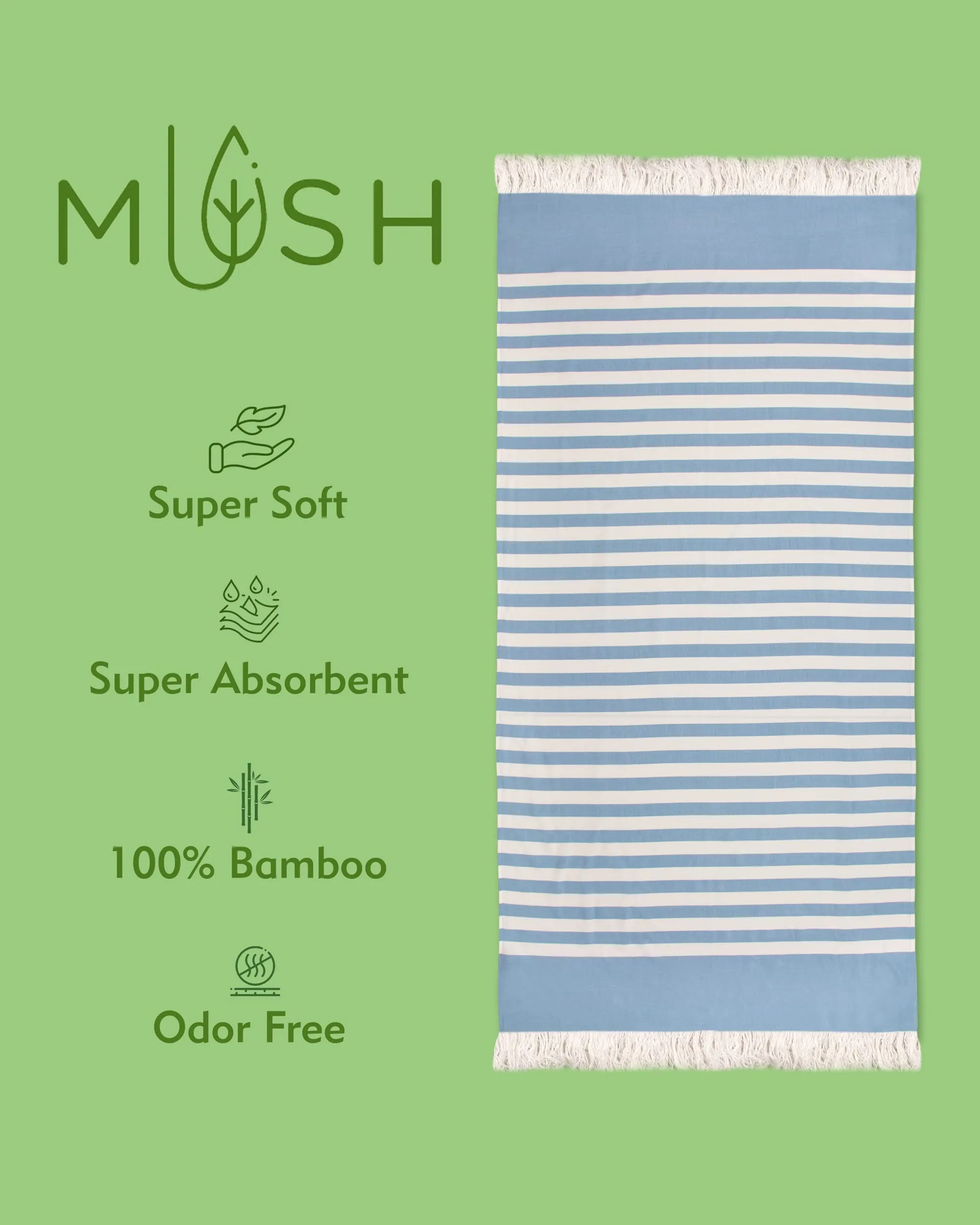 Mush 100% Bamboo Light Weight & Ultra-Compact Turkish Towel Super Soft, Absorbent, Quick Dry,Anti-Odor Bamboo Towel For Bath,Travel,Gym, Swim And Workout (1, Muted Blue) - 250 Tc