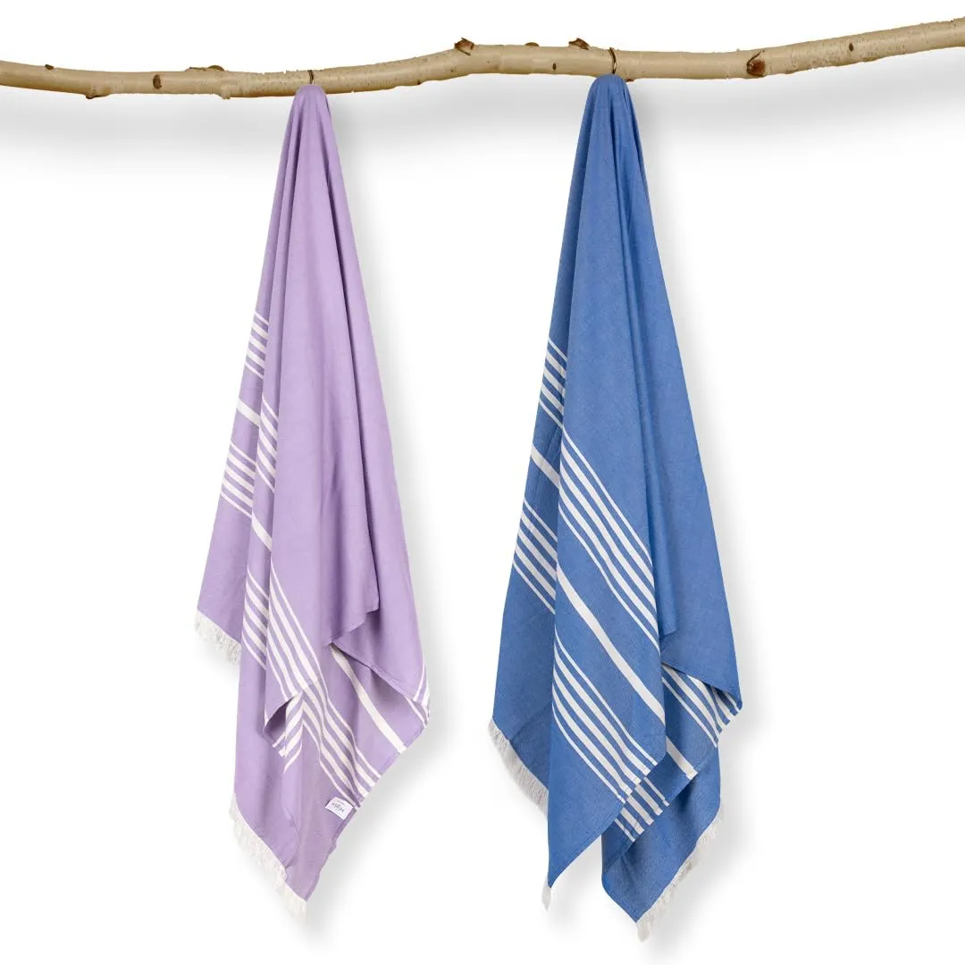 Mush Bamboo Turkish Towel Set: Perfect Diwali, Wedding, Housewarming, Anniversary Gifts for Women, Men, Couples. Soft, Absorbent, Compact, Quick Dry Towel for Bath, Travel, Gym, Beach, Pool, Yoga (2, Gift Box : Blue - Lavender)