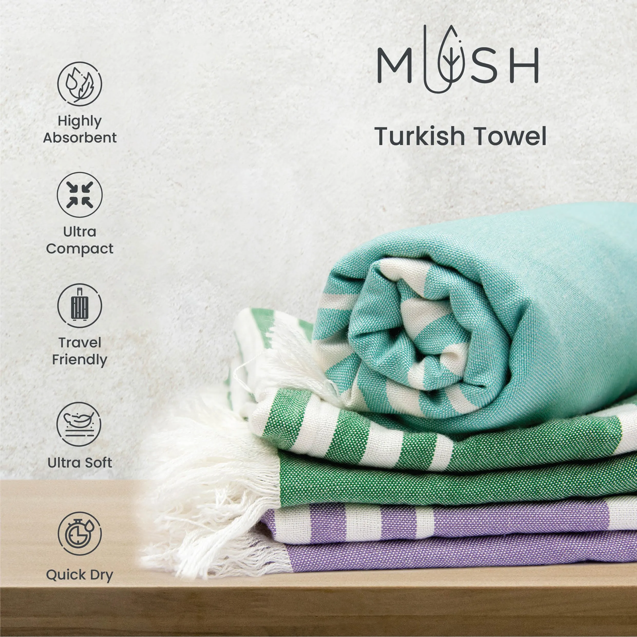 Mush Super Soft and Absorbent 100% Bamboo Turkish Towel Set: Perfect Diwali, Wedding, Housewarming, for Women, Men, Couples. Travellers