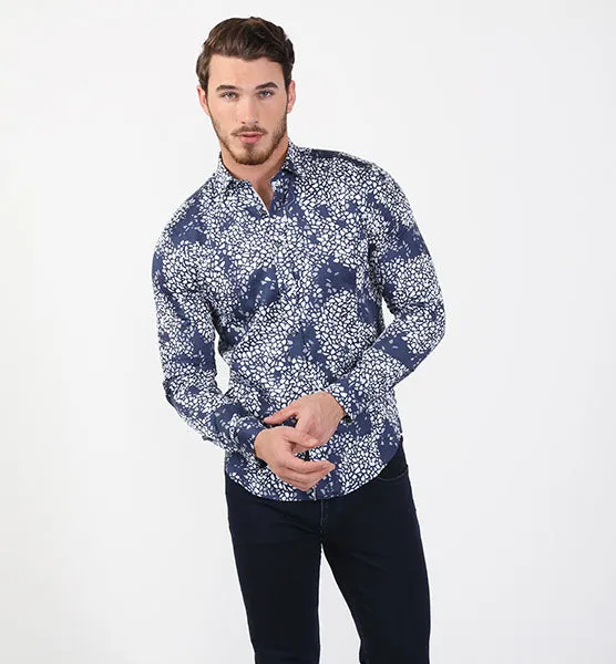 Navy Blue Cracked Button Down Shirt