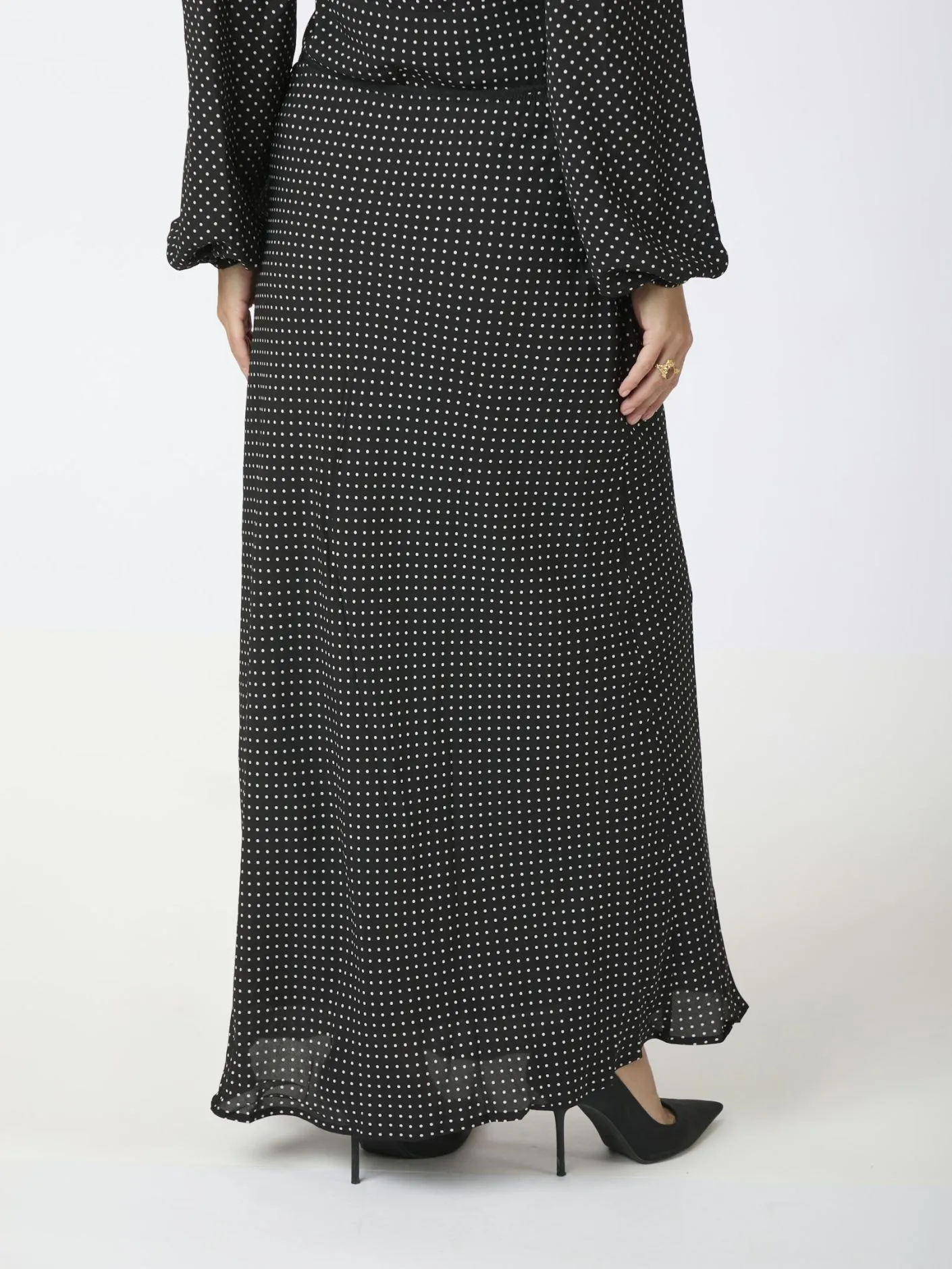 NEO NOIR LOLA DOT LONG SKIRT - BLACK