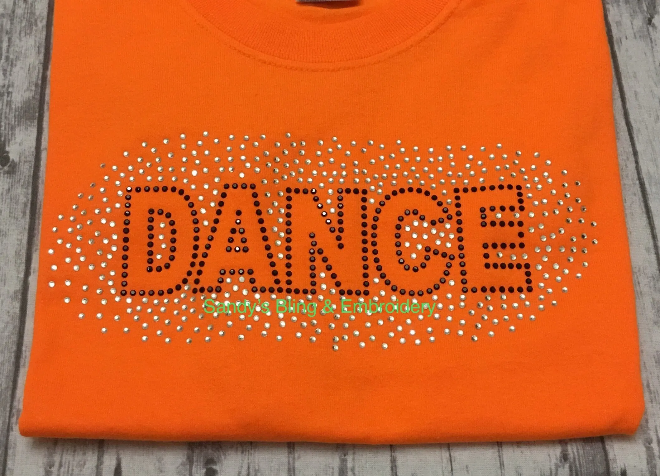 Neon Orange Dance Scatter Rhinestone T-shirt