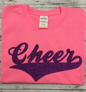 Neon Pink Cheer T-shirt with Purple Glitter Vinyl