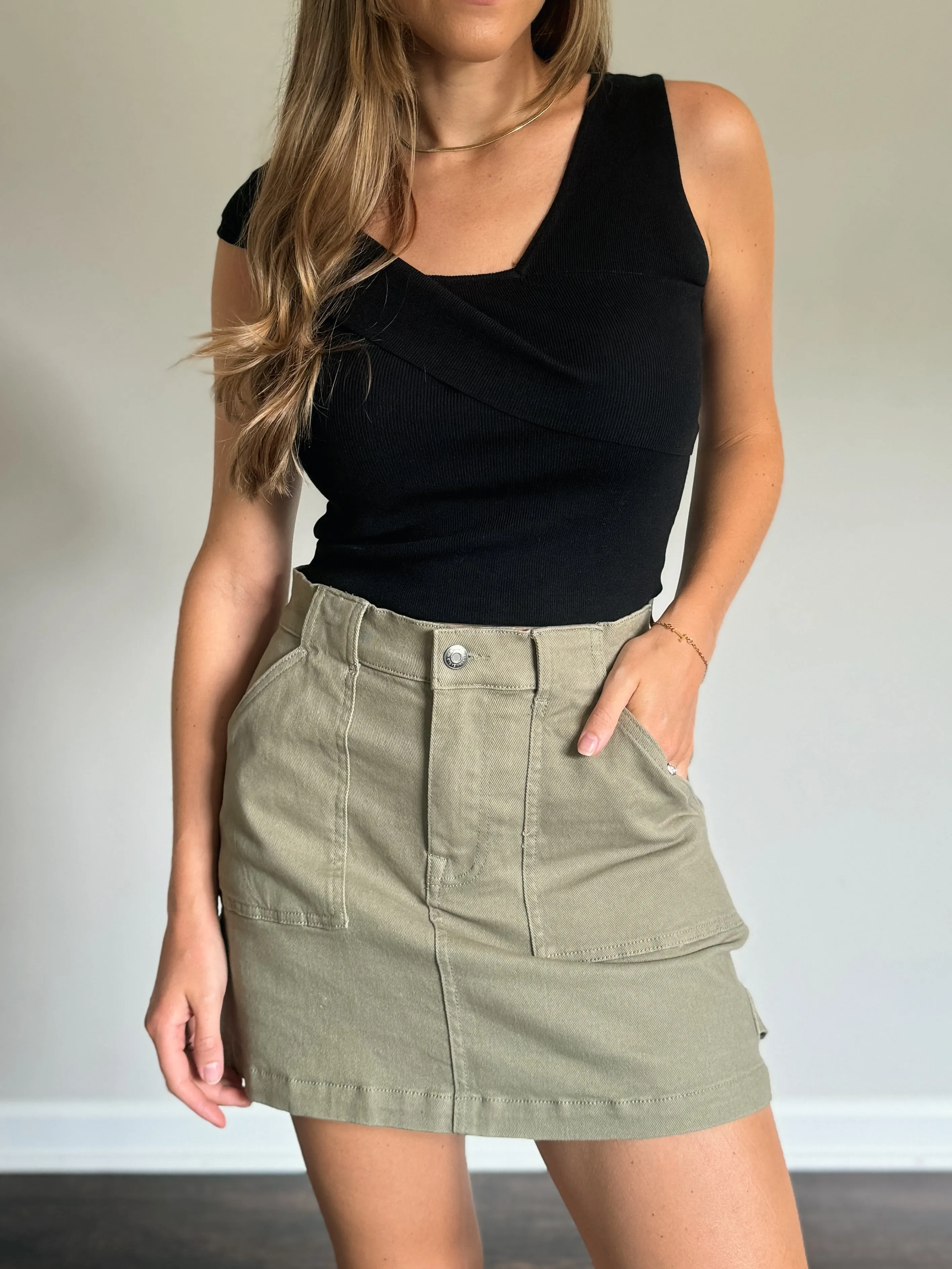 Olive Cargo Denim Skirt