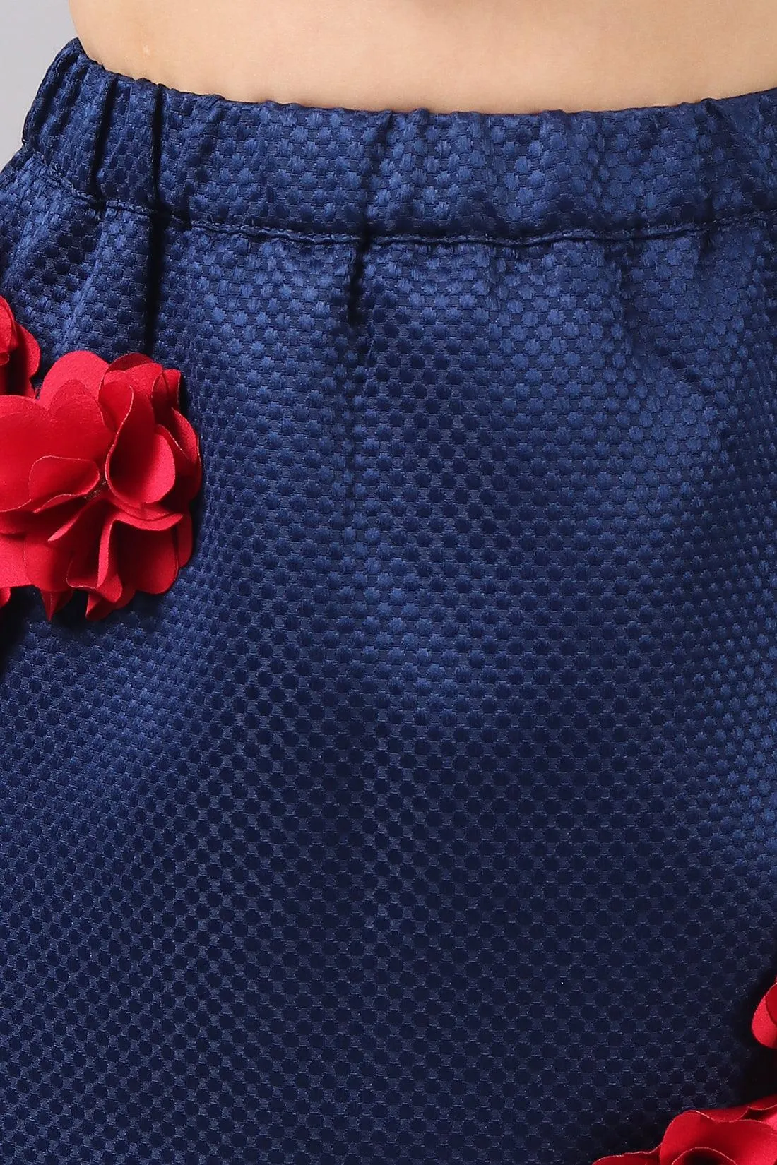 One Friday Kids Girls Navy Blue skirt with elasticated waistband & Embellished flowers