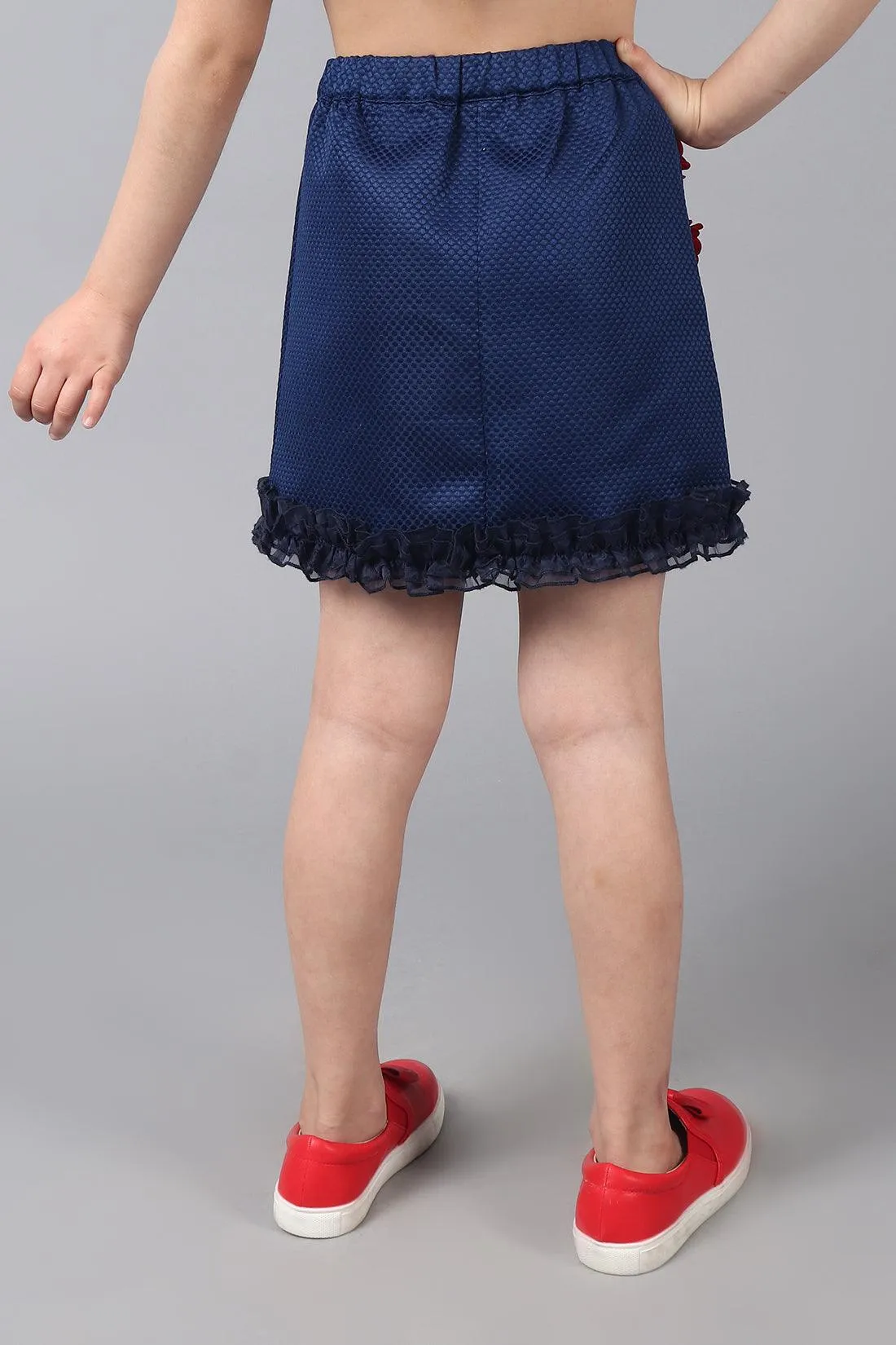 One Friday Kids Girls Navy Blue skirt with elasticated waistband & Embellished flowers