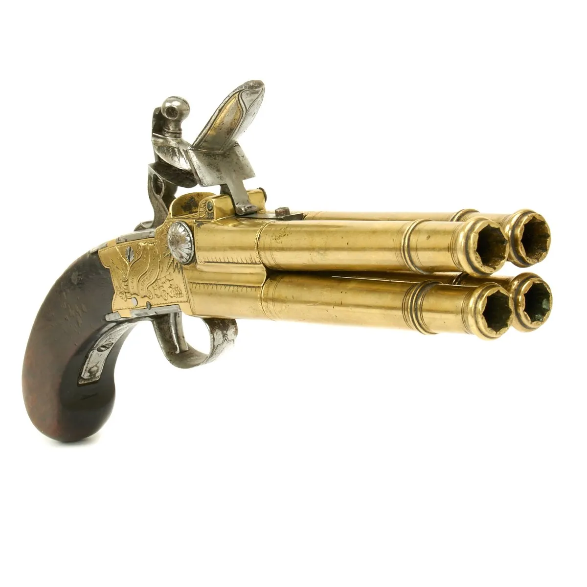 Original British Napoleonic Wars Flintlock Volley Pistol Cased Set Named to Captain James Saumarez