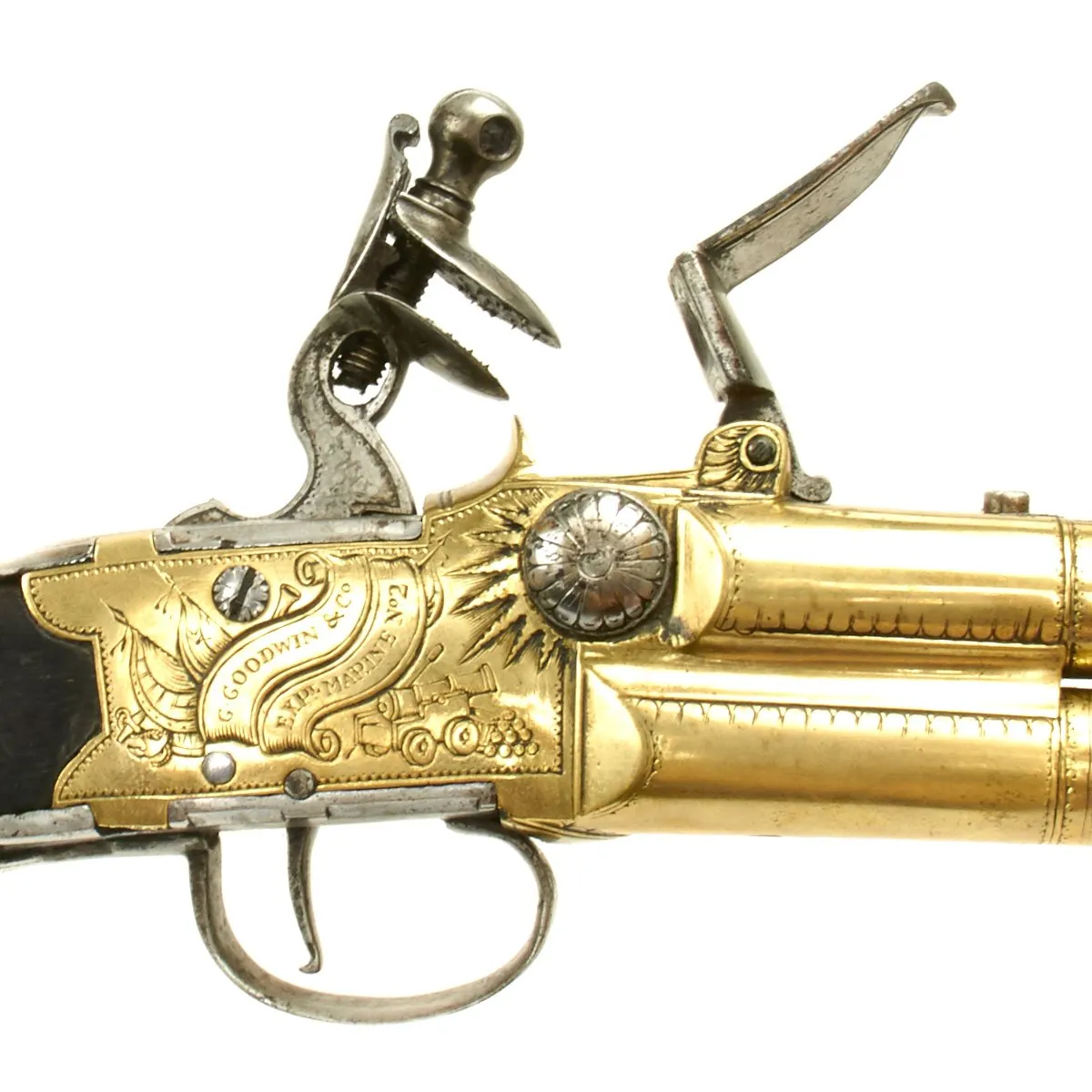 Original British Napoleonic Wars Flintlock Volley Pistol Cased Set Named to Captain James Saumarez