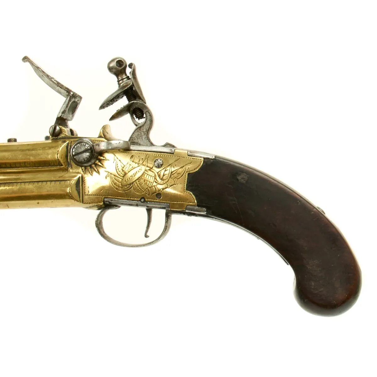 Original British Napoleonic Wars Flintlock Volley Pistol Cased Set Named to Captain James Saumarez