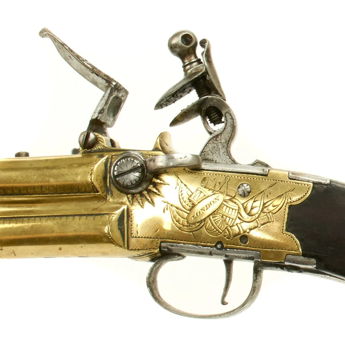 Original British Napoleonic Wars Flintlock Volley Pistol Cased Set Named to Captain James Saumarez