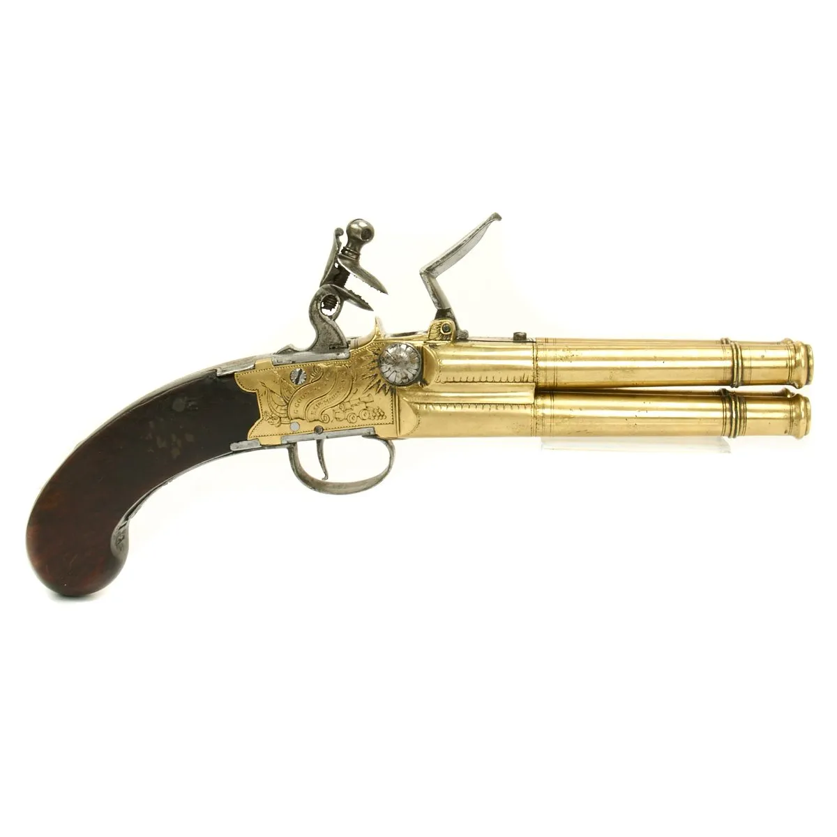 Original British Napoleonic Wars Flintlock Volley Pistol Cased Set Named to Captain James Saumarez