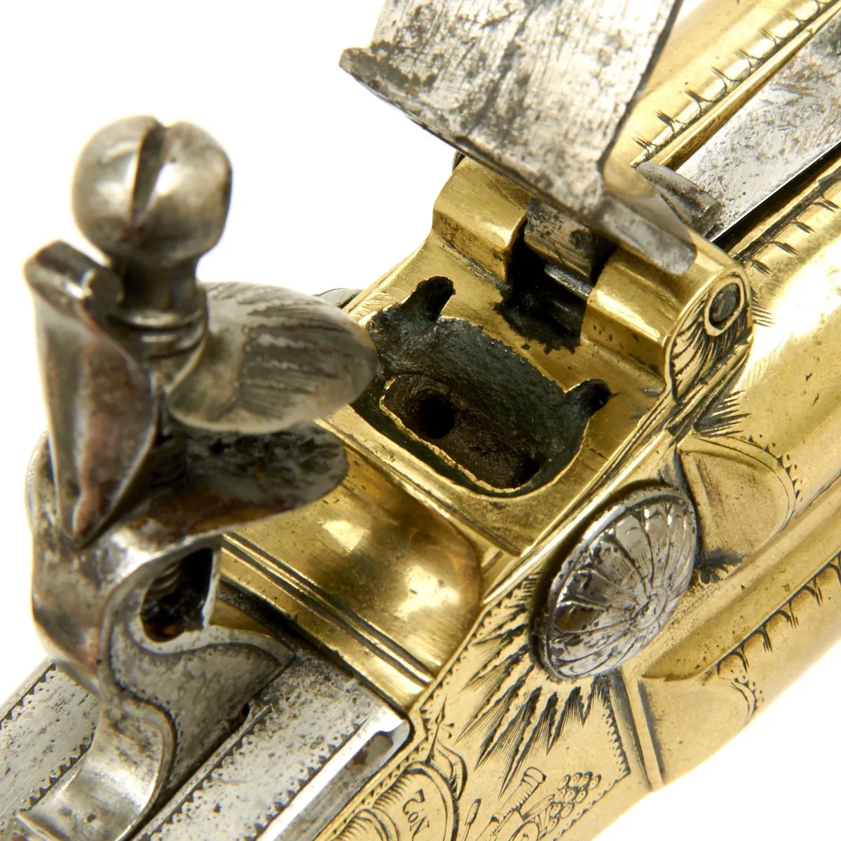 Original British Napoleonic Wars Flintlock Volley Pistol Cased Set Named to Captain James Saumarez