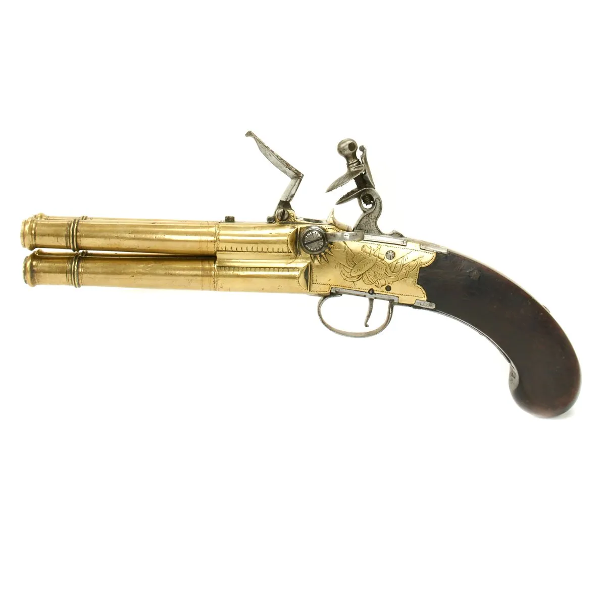 Original British Napoleonic Wars Flintlock Volley Pistol Cased Set Named to Captain James Saumarez