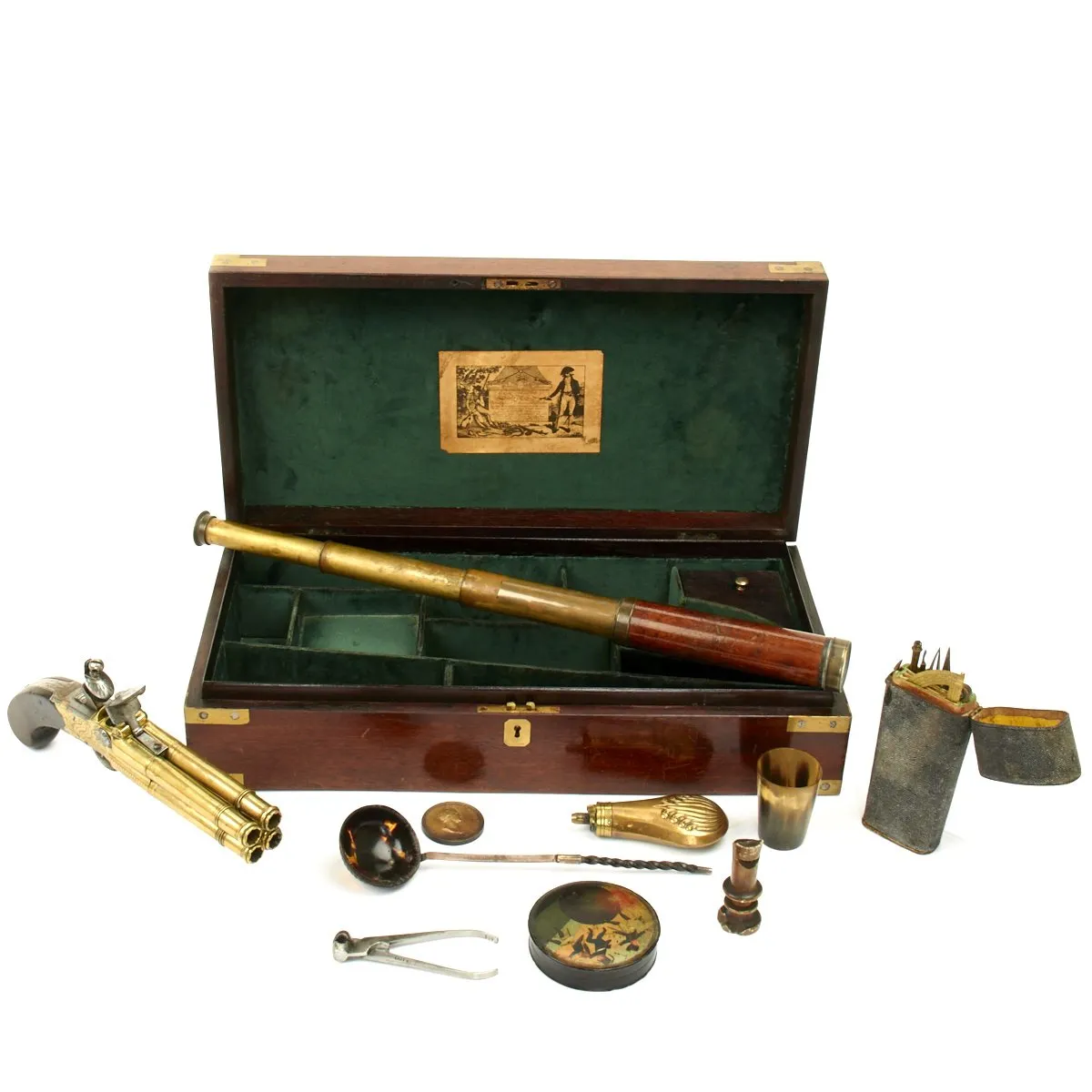 Original British Napoleonic Wars Flintlock Volley Pistol Cased Set Named to Captain James Saumarez