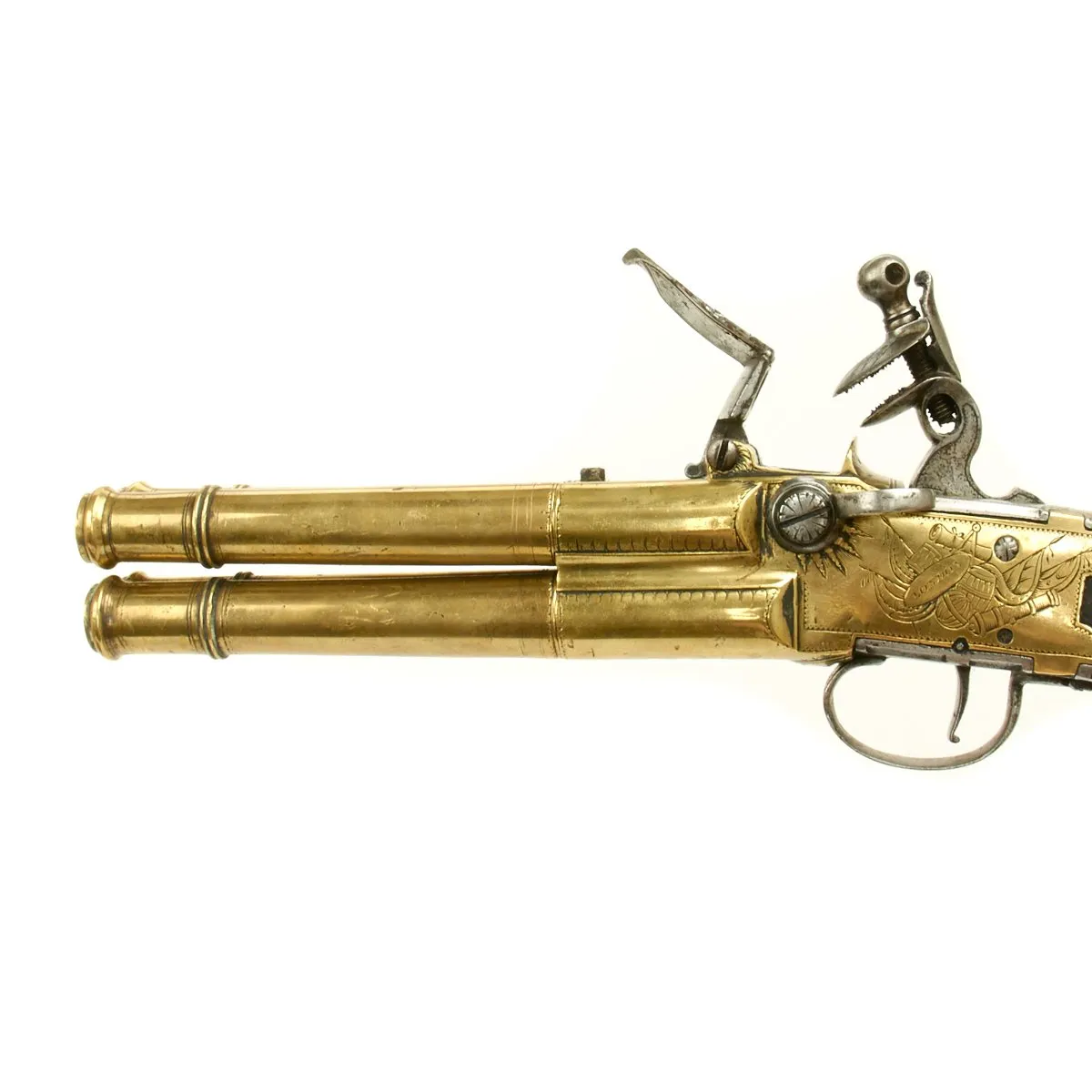 Original British Napoleonic Wars Flintlock Volley Pistol Cased Set Named to Captain James Saumarez