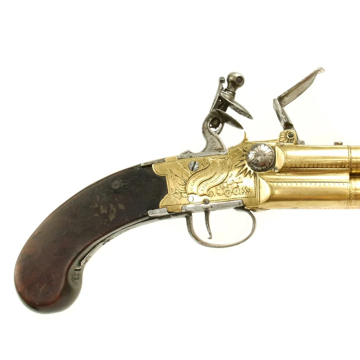 Original British Napoleonic Wars Flintlock Volley Pistol Cased Set Named to Captain James Saumarez