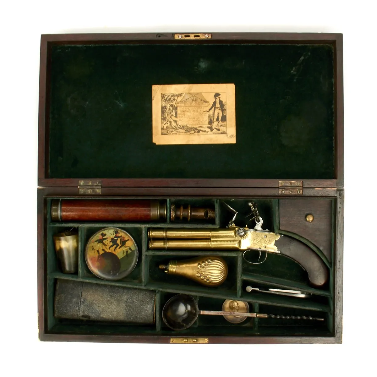 Original British Napoleonic Wars Flintlock Volley Pistol Cased Set Named to Captain James Saumarez