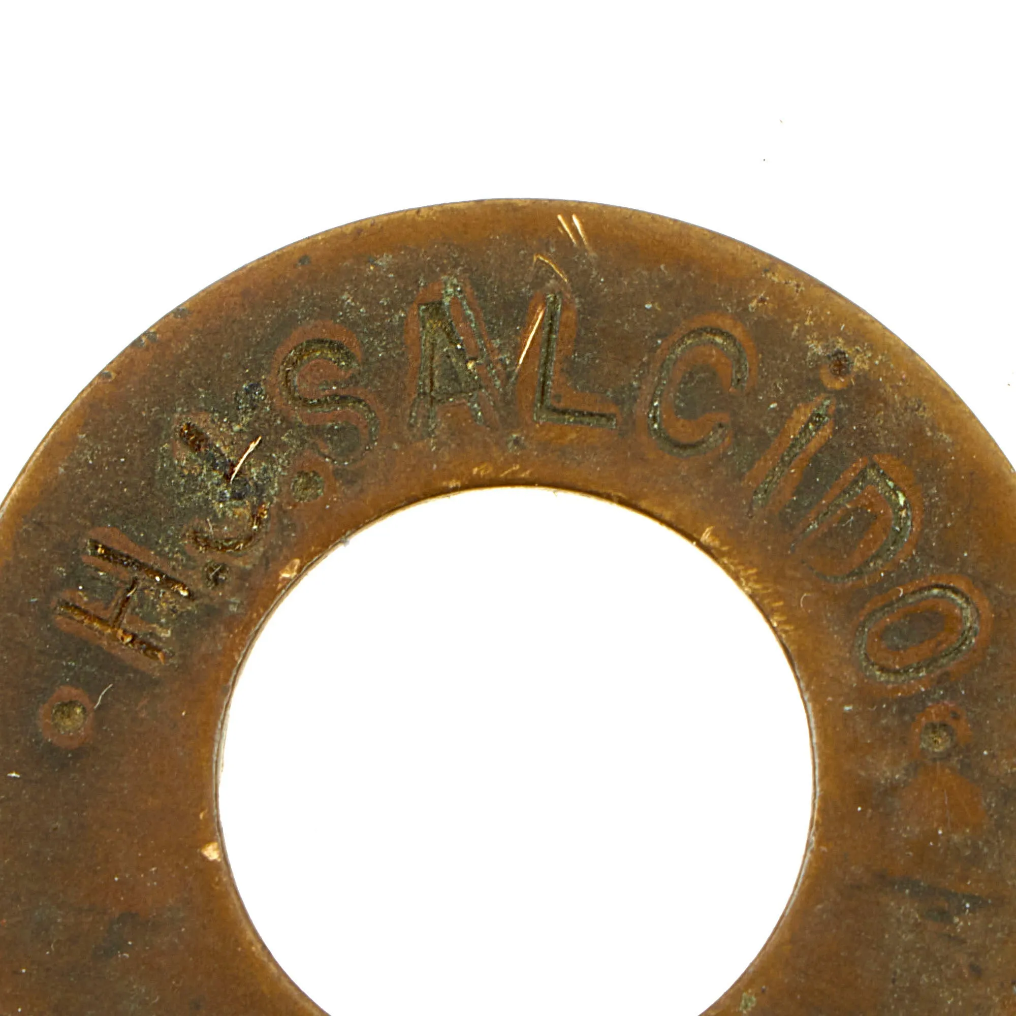 Original U.S. WWII “Navy Brass” Washer Recovered From U.S.S. Tennessee (BB-43) During Repairs After Attack on Pearl Harbor - Recovered by MM1 H.J. Salcido