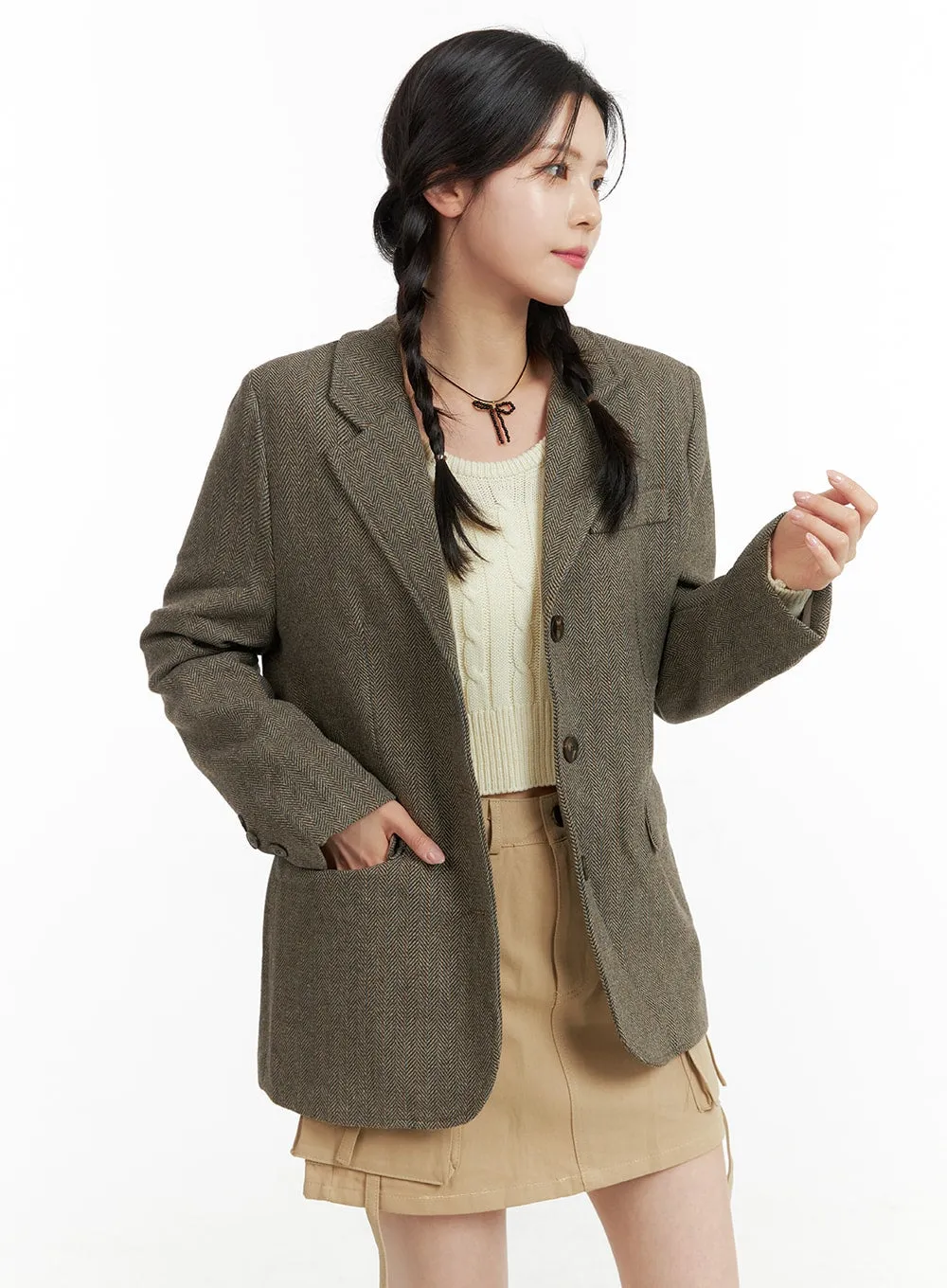 Oversized Buttoned Midi Tailored Jacket OF408