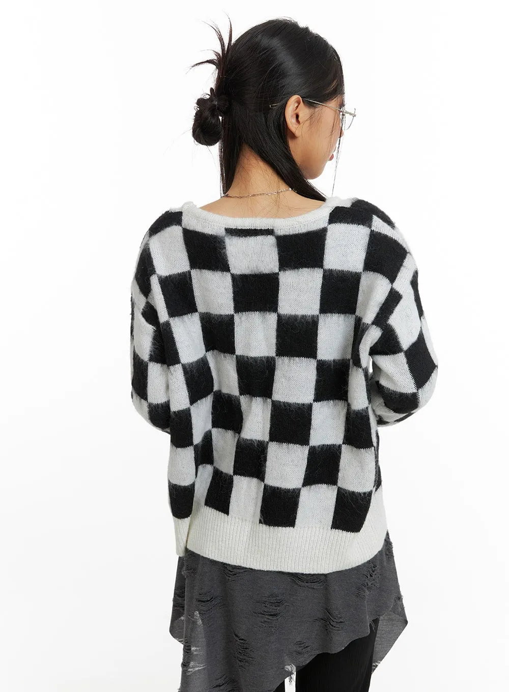 Oversized Checkered Cardigan CF427