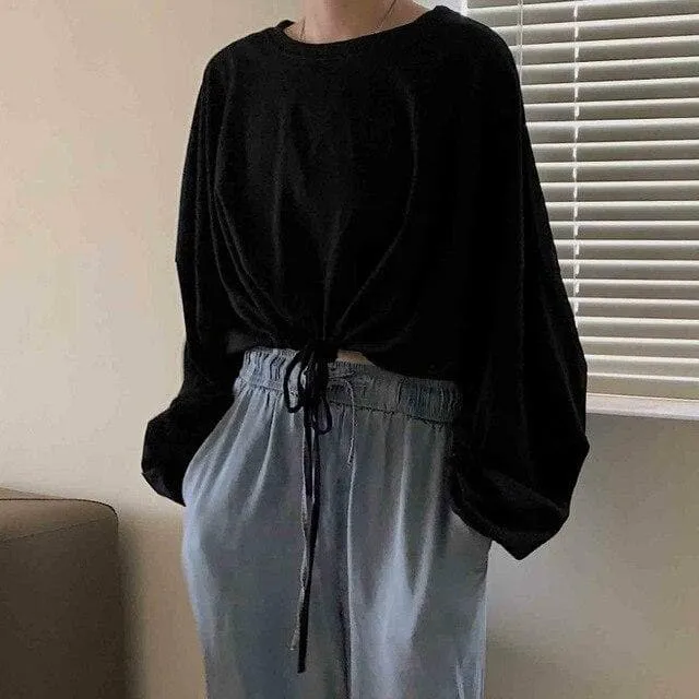 Oversized Crop Sweatshirt with Drawstring