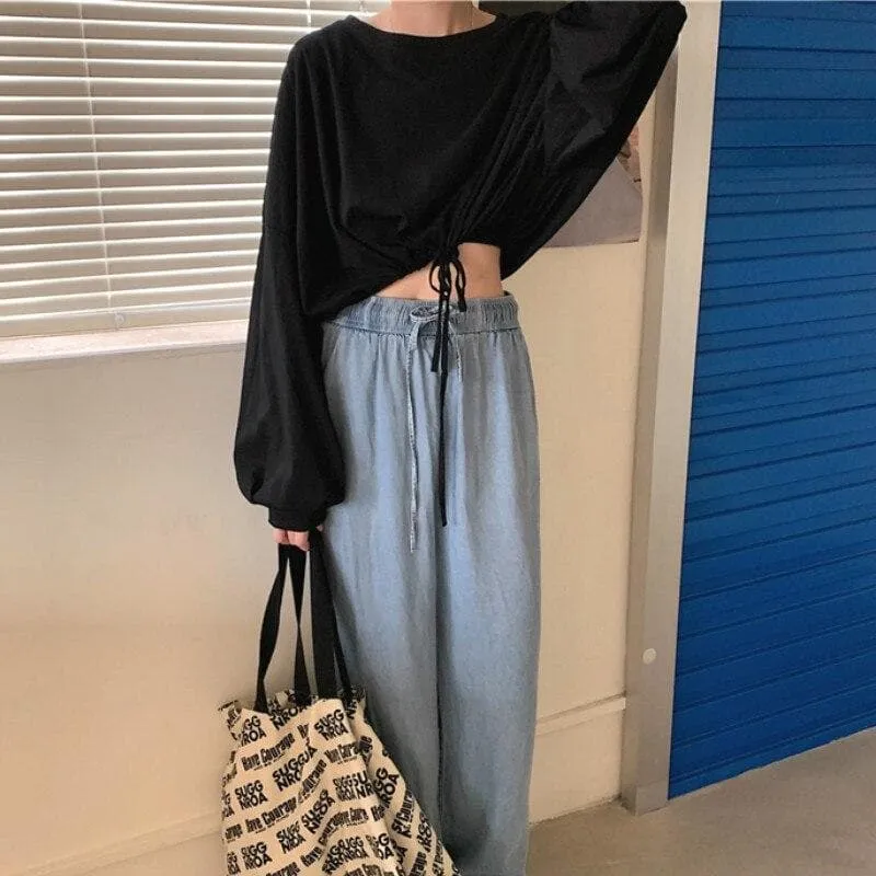 Oversized Crop Sweatshirt with Drawstring