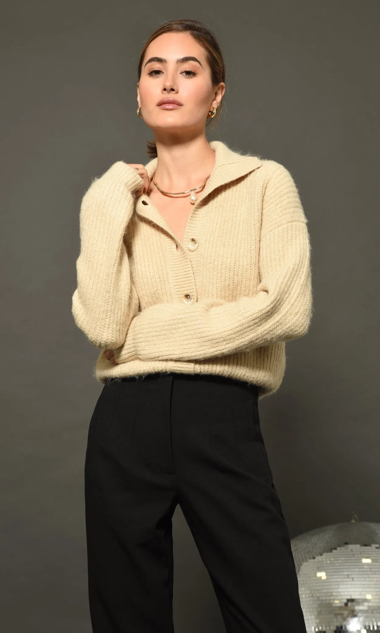 Pauline Button Front Crop Sweater