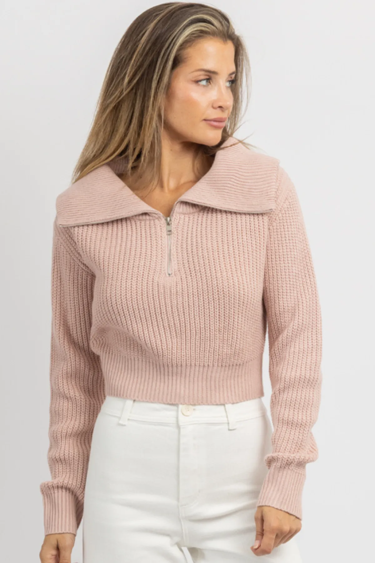 PAXTON MAUVE COLLARED KNIT TOP