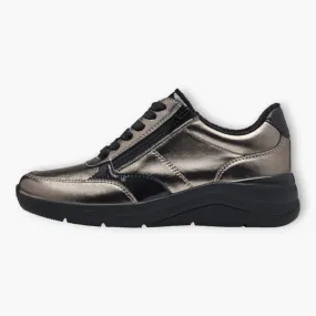 Pewter Women's Lace-Up Trainers with Black Details – Vegan Comfort Shoes