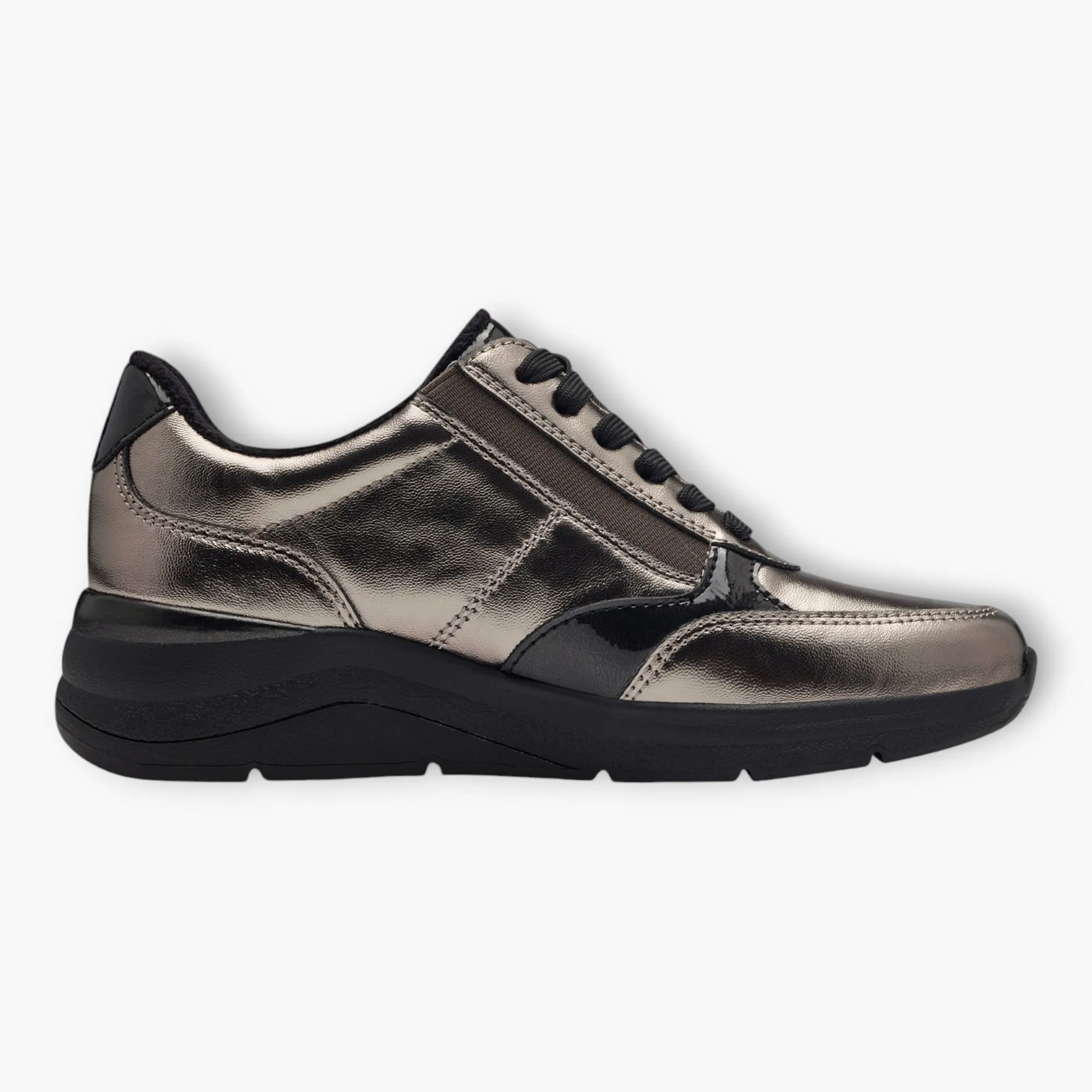 Pewter Women's Lace-Up Trainers with Black Details – Vegan Comfort Shoes