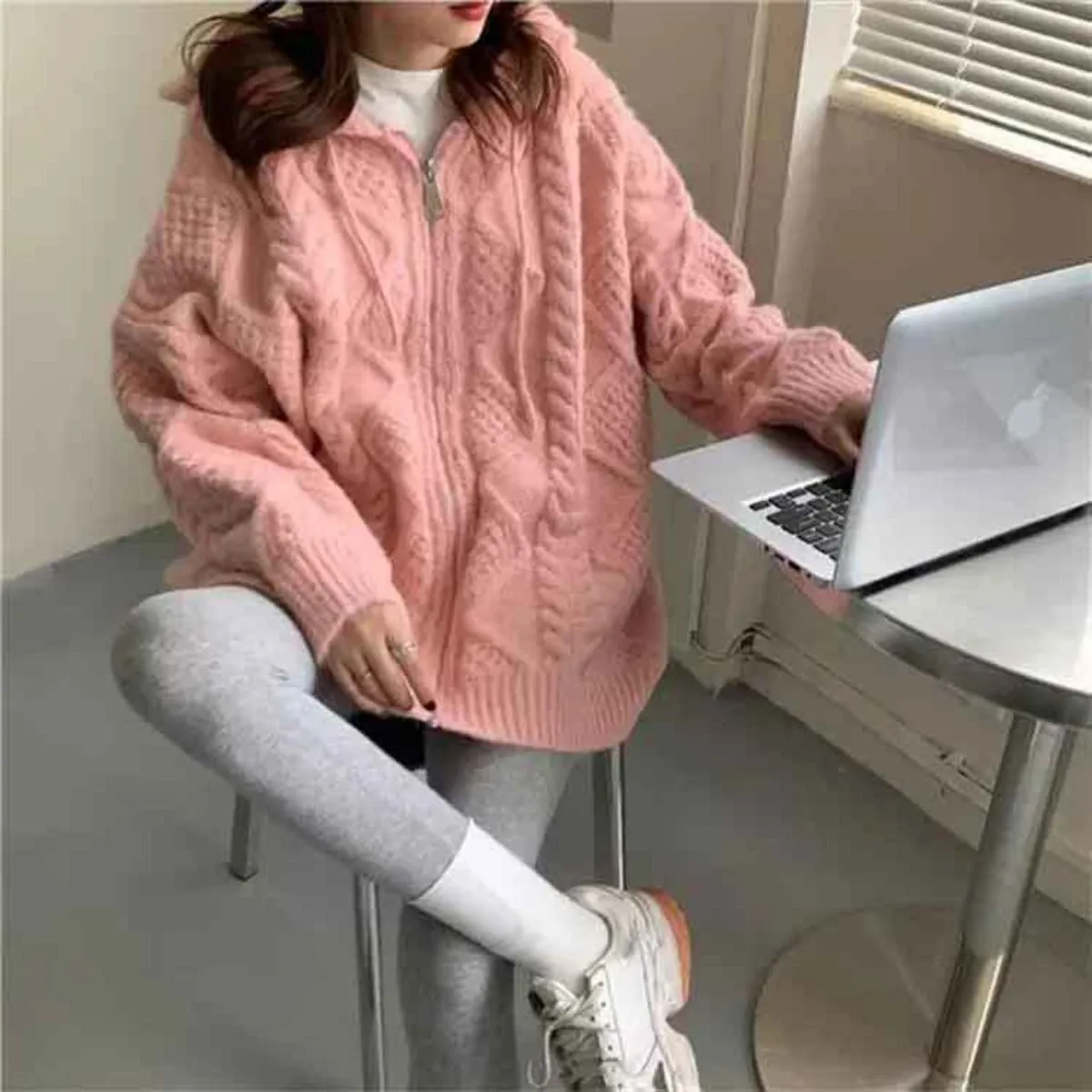 Pink Cable Knit Comfy Hoodie