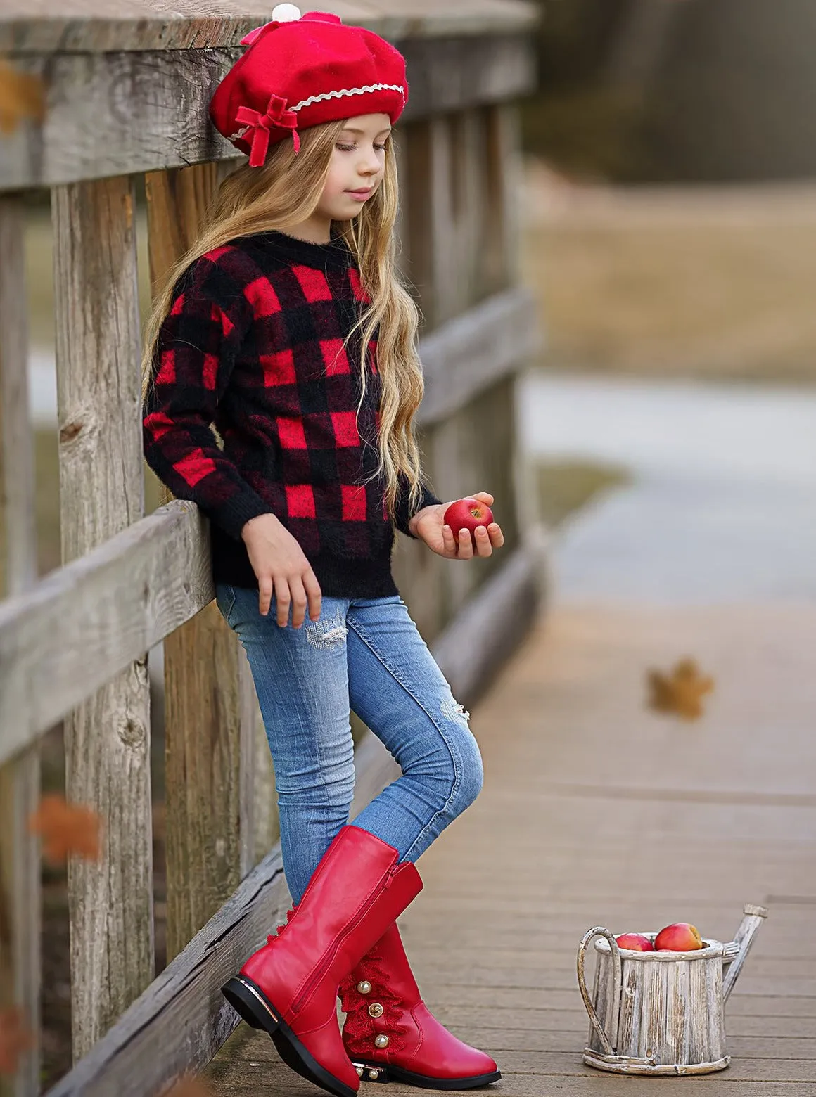 Plaid Attitude Fuzzy Pullover Sweater